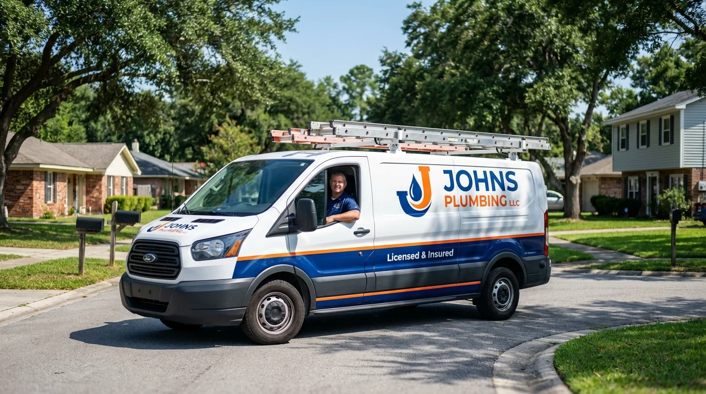 Johns Plumbing LLC service van in Rancho Santa Fe, CA