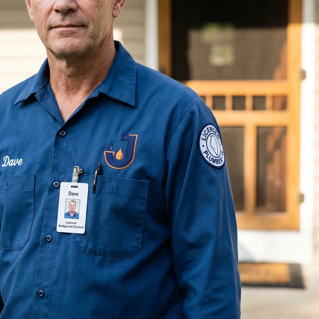 Licensed plumber showing ID badge in Rancho Santa Fe, CA
