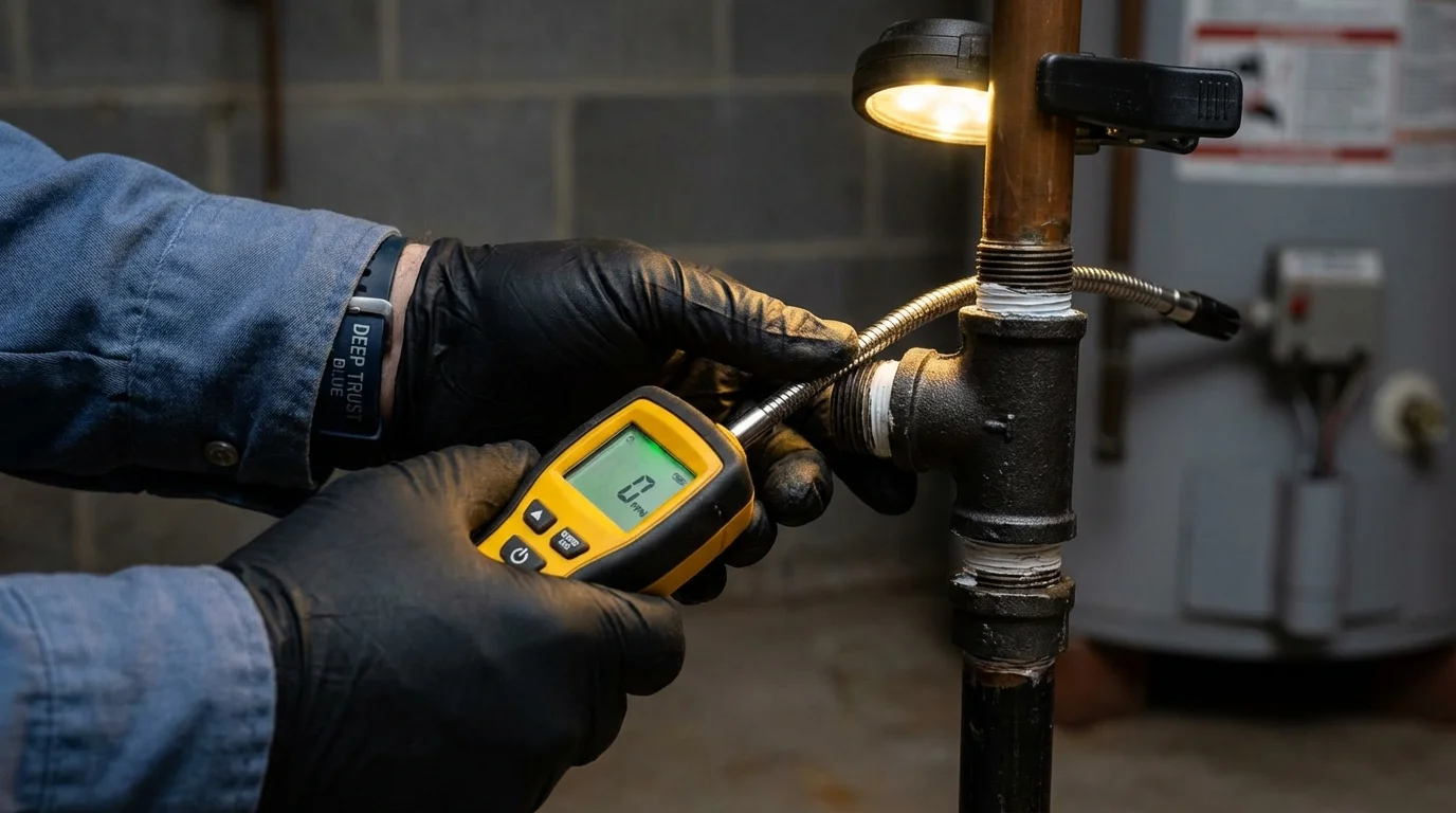 Gas leak detection with electronic sniffer by Johns Plumbing LLC in Rancho Santa Fe