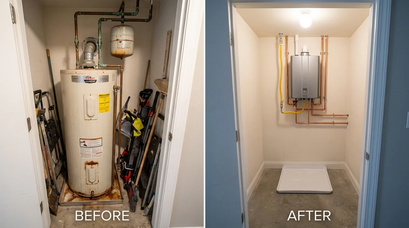 Tank water heater versus wall-mounted tankless unit comparison for Rancho Santa Fe, CA homeowners