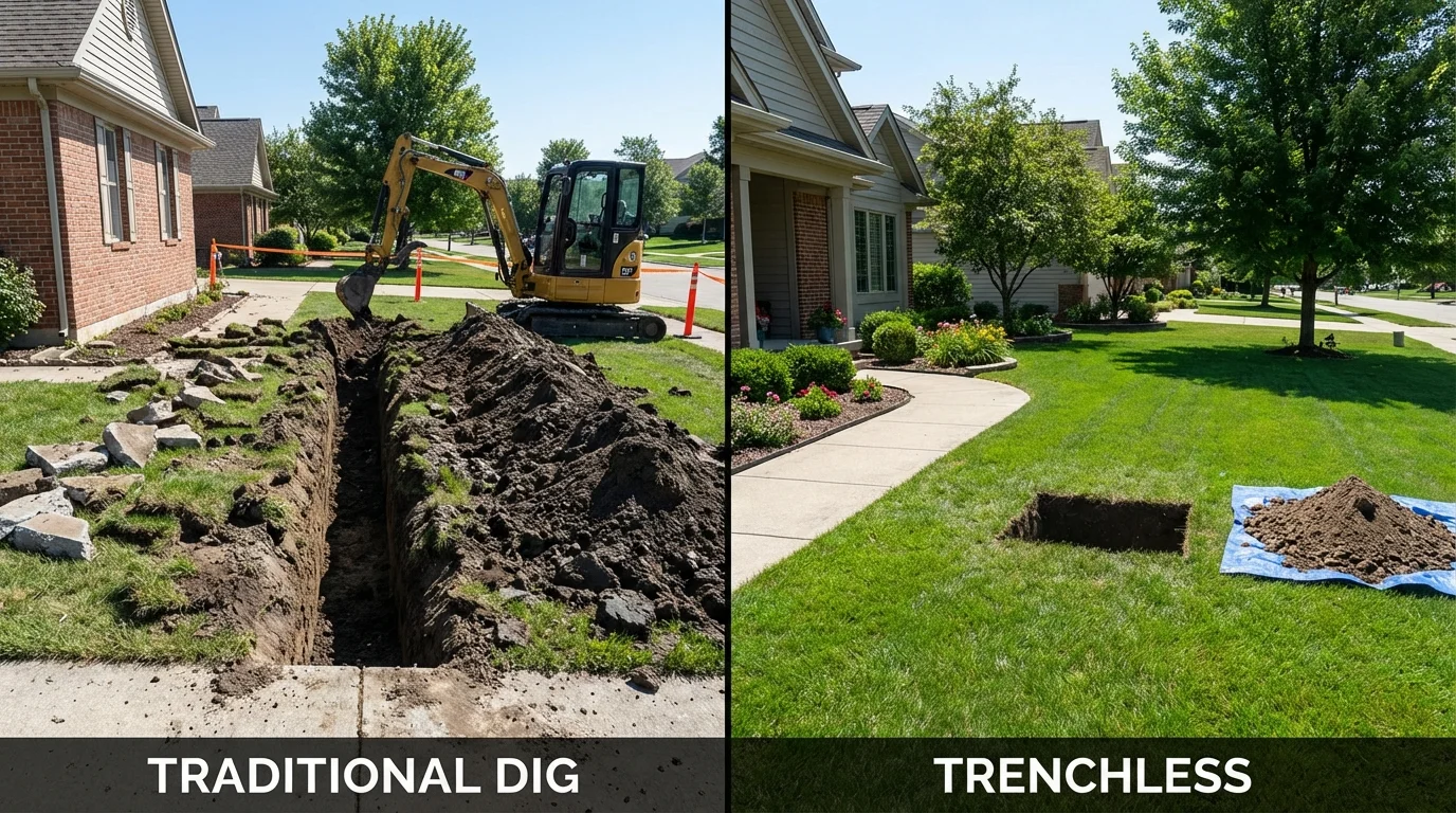 Trenchless sewer repair with minimal yard damage versus traditional excavation in Rancho Santa Fe, CA